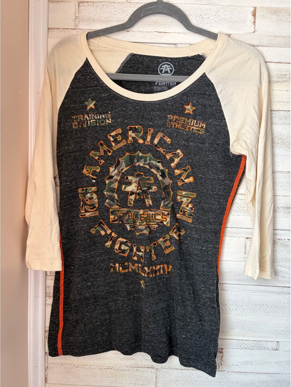 American fighter womens medium camo baseball tee 3/4 sleeve